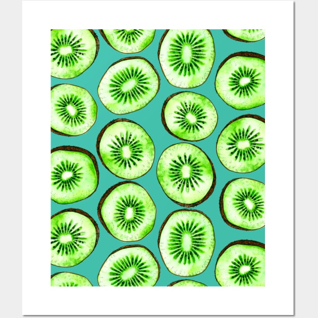 Kiwi slices on turquoise Wall Art by katerinamk